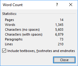 Example of Word Count in Word 2016 Example of Word Count in Word 2016