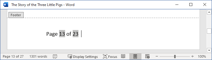 Example of the correct number of pages in Word 365