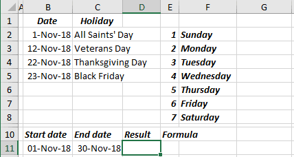 How to calculate the date of Thanksgiving day based on specific years in  Excel?