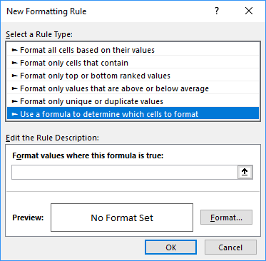 Use a formula to determine which cells to format in Excel 2016