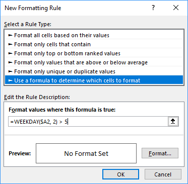 Formula in Format values where this formula is true Excel 2016