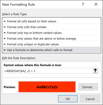 Edit Formatting Rule for Wednesdays in Excel 365