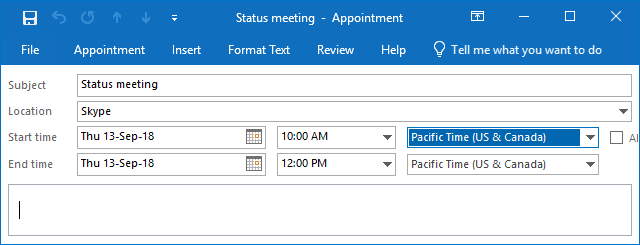 Changed time for a meeting in Outlook 2016