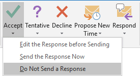 Do not Send a Response in Outlook 2016