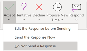 Do not Send a Response in Outlook 365