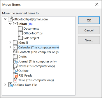 Move -> Other Folder in the popup menu Outlook 365