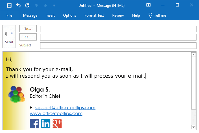 Respond with fixed text in Outlook 2016
