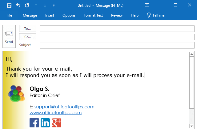 Respond with fixed text in Outlook 2016 Respond with fixed text in Outlook 2016