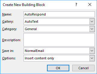 Create New Building Block in Outlook 2016