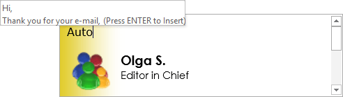 AutoText entry in Outlook 2016