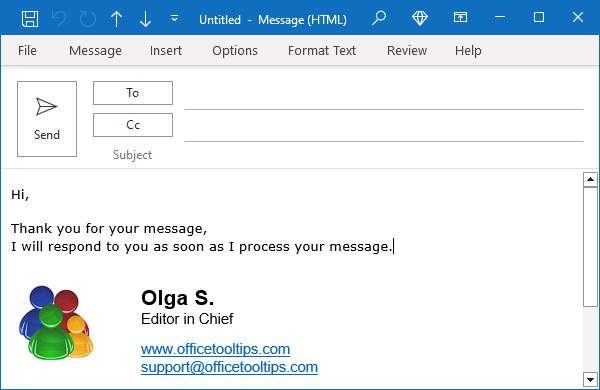 Respond with fixed text in Outlook for Microsoft 365 Respond with fixed text in Outlook 365
