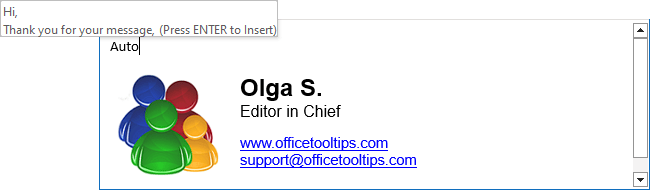 AutoText entry in Outlook 365