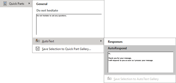 AutoText in the Gallery Outlook 365