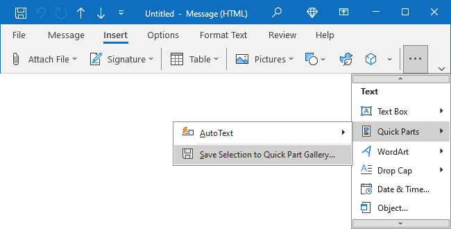 Quick Parts in Simplified ribbon Outlook 365