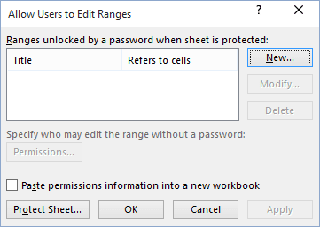 Allow Users to Edit Ranges in Excel 2016