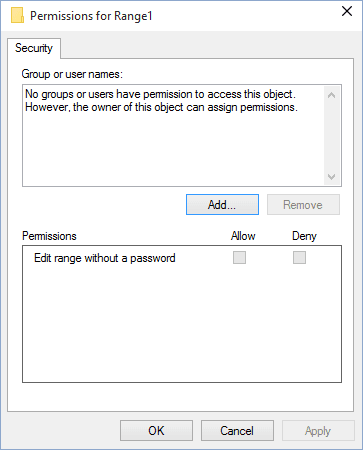 Permissions in Excel 2016