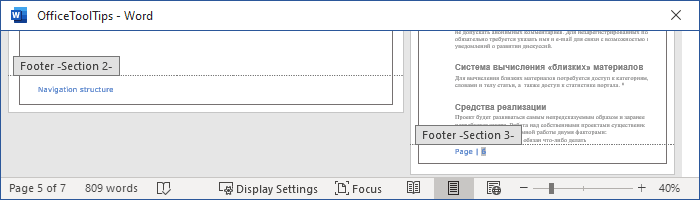 Footers for different sections 2 in Word for Microsoft 365 Footers for different sections 2 in Word 365