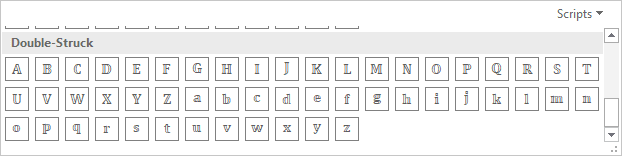 Double-Struck in equations Word 2016