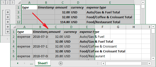 Copy-paste subtotals in Excel 2016