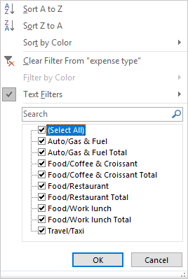 (Select All) filter in Excel 2016