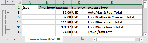 Selected first line in Excel 2016