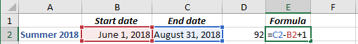 Number of days in summer 2018 in Excel 365
