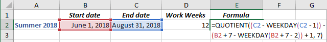 Number of work weeks between two dates in Excel for Microsoft 365 Number of work weeks between two dates in Excel 365