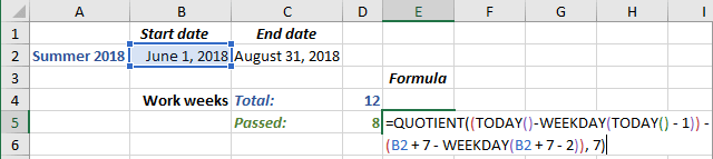 Number of work weeks passed from some date in Excel for Microsoft 365 Number of work weeks passed from some date in Excel 365