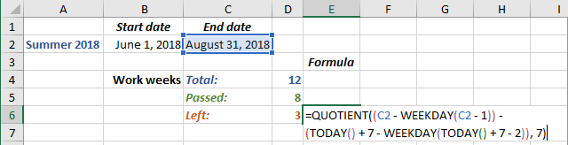 Number of work weeks left to some date in Excel for Microsoft 365 Number of work weeks left to some date in Excel 365