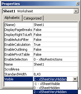 Visible option in Excel 2003 spreadsheet