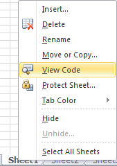 View Code spreadsheet in Excel 2010