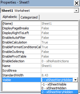 spreadsheet Properties in Excel 2016