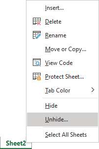 Unhide spreadsheet in Excel for Microsoft 365 Unhide spreadsheet in Excel 365