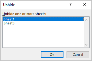 Unhide dialog box in Excel 365