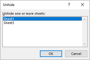 Unhide dialog box in Excel for Microsoft 365 Unhide dialog box in Excel 365