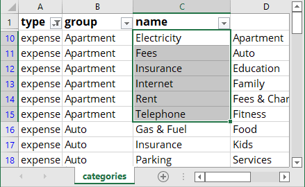 Example of spreadsheet in Excel for Microsoft 365