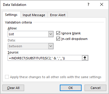 Data Validation with substitute in Excel 365