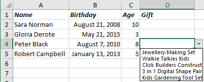 Example of a computable drop-list in Excel for Microsoft 365 Example of a computable drop-list in Excel 365