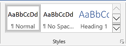 Styles group in Word 2016 Styles group in Word 2016