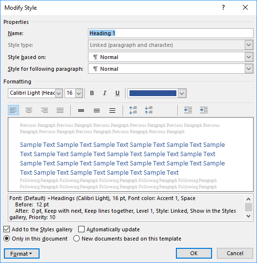 Modify Style in Word 2016 Modify Style in Word 2016