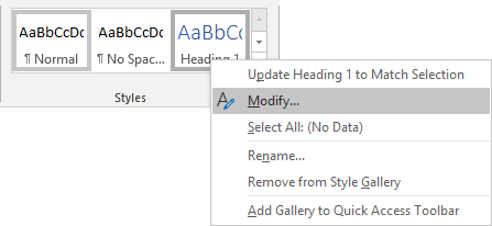 Modify Style in popup Word 365