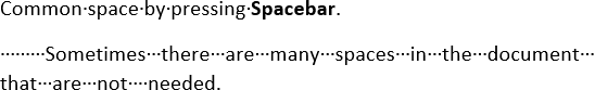 Common spaces in Word 2016