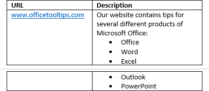 Split table in Word 365