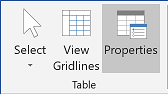 Table Tools Layout tab in Word 2016