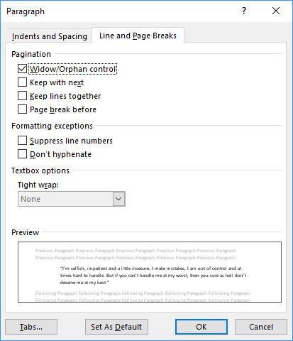 Pagination in Word 2016