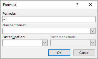 Formula dialog box in Word 365