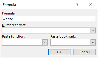 Example of the bookmark in Formula dialog box Word 2016 Example of the bookmark in Formula dialog box Word 2016