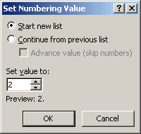 Set Numbering Value Word 2007