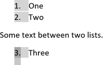Two lists in Word 365