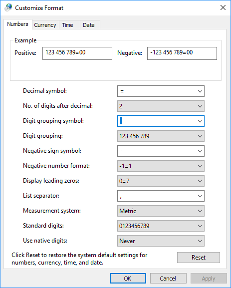 Example of the Customize Format Windows 10